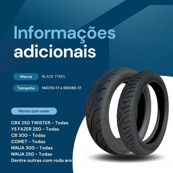 Pneu Sport Black Tyres Twister 100/80-17 + 140/70-17 S66 - Imagem 4